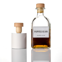 Botellas de Vidrio Cuadradas Vacías de 100ml, 250ml, 300ml, 375ml, 500ml para Vodka, Whisky, Ron - Botella de Vidrio Premium con Tapón