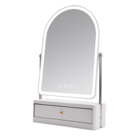 Miroir de Maquillage LED Incurvé avec Tiroir de Rangement, Simple Face, 3 Modes d'Éclairage, Rechargeable USB, Design Blanc pour Coiffeuse et Commode