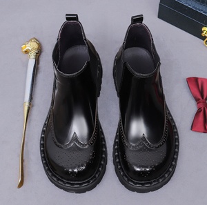 High-quality new autumn men's leather shoes handcrafted <b>by</b> designers round-<b>toe</b> formal shoes retro black leather shoes - Product Image 5