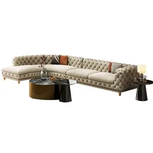 Homey-sofá europeo <span class=keywords><strong>Victoria</strong></span> con nuevo diseño, asiento de amor y sillón, tela beige de terciopelo, chesterfield - Product Image 1
