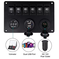 Panel de interruptores de luces antiniebla para coche de 6 posiciones, LED 12V, con puerto USB dual, encendedor de cigarrillos, voltímetro, panel de control para embarcaciones marinas y vehículos recreativos