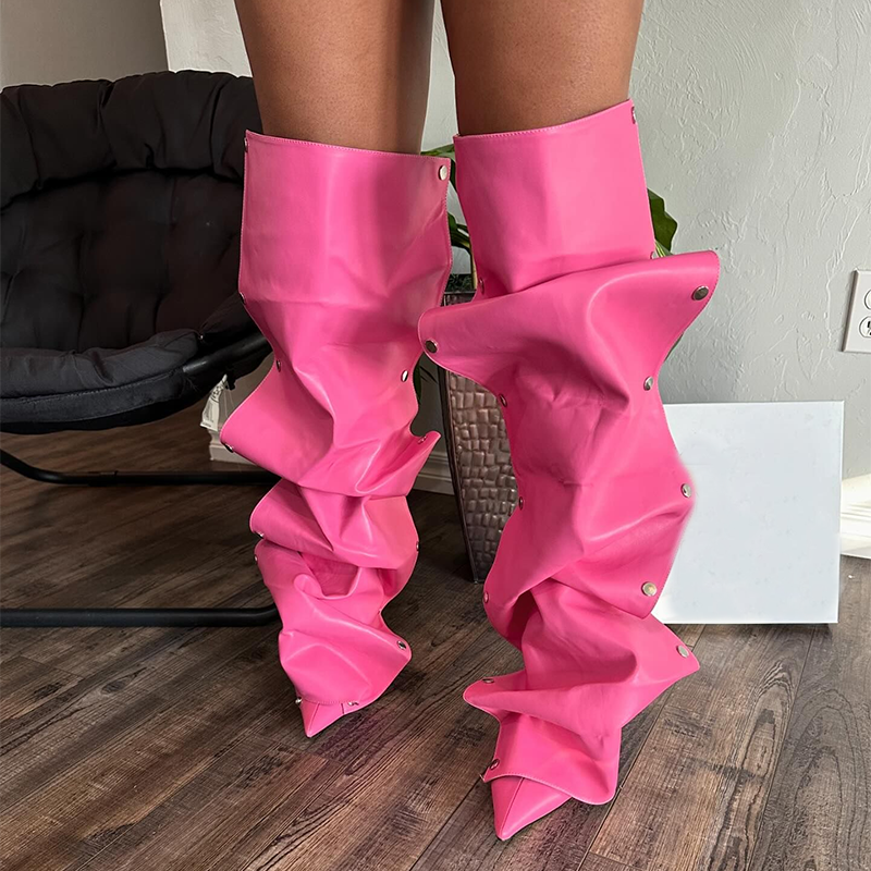 Botas removíveis IDOIT Botins de bico fino com fivela de novo colorido para mulheres, botas de designer de coxa alta, botas de transformação acima do joelho