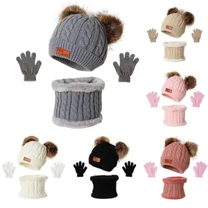 Chapeaux chauds d'hiver pour enfants, tricot personnalisé, joli bonnet en Pom, Gorro, pompons, guêtre de cou, ensembles d'écharpe pour bébé