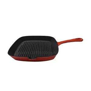 Enameled cast iron grill pan with easy grip handle cast iron cookware