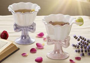 Fantasy Bow Inspired Ceramic Cup Design bonito para o chá da tarde Porcelana Sobremesa Bowl Presentes Ice Cream Goblet com tampa - Product Image 4