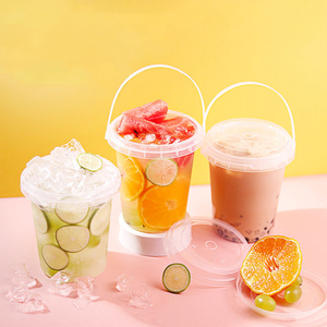 Gobelet en plastique PS jetable de 16 oz (500 ml) à paroi simple transparent pour boissons à emporter, Bubble Boba, thé aux fruits, avec poignée - Product Image 4