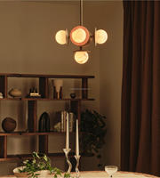 Lustre moderne américain décoratif en pierre d'albâtre espagnole naturelle, luminaire suspendu rond en albâtre pour salon