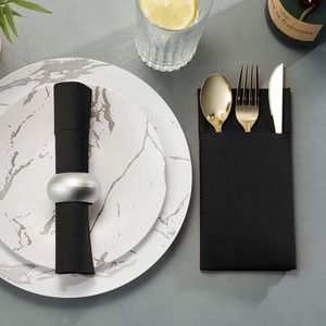 Màu Linen Cảm Thấy Dùng Một Lần Prefold Bữa Ăn Tối Khăn Ăn Với Được Xây Dựng Trong Flatware Túi Cho Bạc Airlaid Giấy Khăn Ăn - Product Image 2