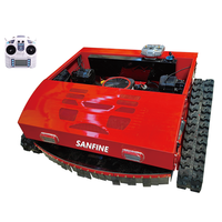 Tondeuse à gazon industrielle télécommandée sur chenilles, robuste, sans fil, à lame rotative, avec fonctions de levage intelligentes
