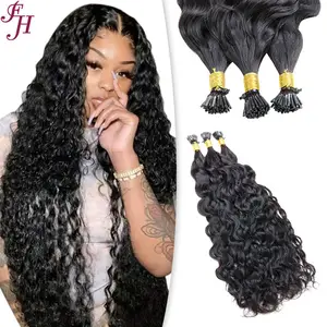 FH 10a 24 inch virgin i tip brazilian human hair extensions remy real hair water wave textured i tip hair extensions