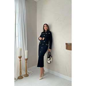 Conjunto de Mujer de Mezclilla Azul Marino al por Mayor, Manga Larga, con Abertura, Transpirable, con Lycra - Product Image 5