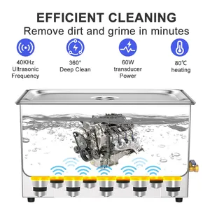 Nettoyeurs à ultrasons longs de 22 L pour cartes mères, outils automobiles, téléphones, lunettes – Laveur à ultrasons 600 W, bain de nettoyage à ultrasons - Product Image 3