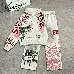 Custom Clothing Manufacturer 100% Cotton Acid Wash Heavyweight Vintage Streetwear Sweatpants <strong>and</strong> <strong>Hoodie</strong> <strong>Set</strong> for <strong>Men</strong> - Product Image 2