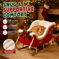 Lit pour chat en forme de traîneau de Noël personnalisé OEM, intérieur en peluche, cadre doré, lit à bascule pour animaux de compagnie pour plusieurs chats, vente en gros au Royaume-Uni, en Europe et aux États-Unis