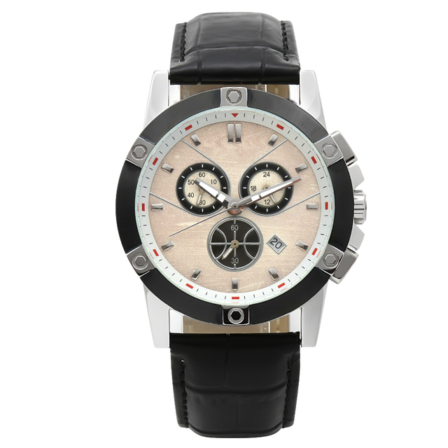 Chronograph WristWatches Men Stainless Steel Watch 3ATM Waterproof Stainless Steel Watch Case Genuine Leather Strap Quartz Watch