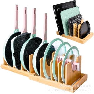 Estante de cocina transfronterizo, estante extensible para platos y ollas, estante para tapas de ollas, estante para platos, estante de madera para gabinetes - Product Image 1
