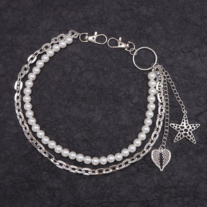 Cadena de cintura metálica de doble capa con perlas de estilo europeo y americano, con colgante de estrella, pluma y corazón para uso diario. - Product Image 3