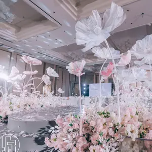 Neue Hochzeit Bühnen dekoration Organdy Giant Flower Display Künstliche stehende Seiden blumen