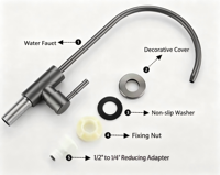 Robinet purificateur d'eau de cuisine moderne et minimaliste en acier inoxydable, monocommande, finition brossée, raccord 1/2 pouce, céramique simple