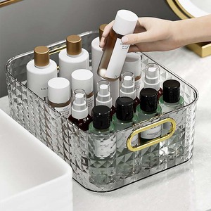 Caja de Almacenamiento de Cosméticos de Lujo, Transparente, Dorado Ámbar, 1L, Diseño de Rejilla, Organizador de Escritorio para Hogar, Dormitorio, Cocina - Product Image 3