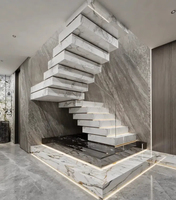 Conception de contremarche fermée moderne limon complètement caché 3 pouces bandes de roulement en pierre de quartz pile de vol flottant escalier intérieur droit