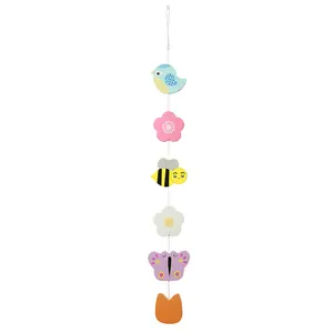 Cheap price hanging baby rattle wooden bird bee and flower hanging ornament baby shower gift