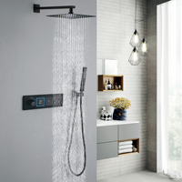 Système de douche thermostatique numérique de luxe moderne à effet pluie, mural, en laiton noir mat, pour salle de bain