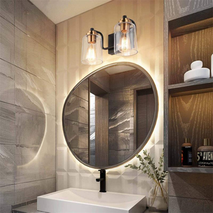 Lámpara de Pared de Diseño Moderno para Baño con Acabado Negro Mate y Latón y Pantalla de Cristal Transparente - Product Image 6