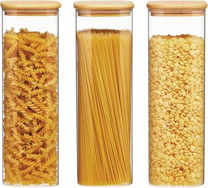 Modern 50oz Glass <b>Containers</b> for Food Storage Bin Square Wooden <b>Bamboo</b> Lid Eco-Friendly Kitchen Pantry Party Custom Logo - Product Image 1
