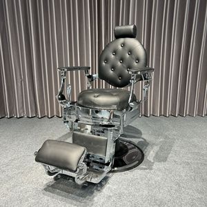 Fauteuil de barbier rétro pour hommes avec accoudoirs rotatifs en métal, pivotant à 360 degrés, réglable en hauteur, <span class=keywords><strong>repose</strong></span>-pieds pour salon de coiffure - Product Image 3