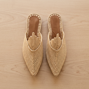 Mules à bout pointu en raphia, rayées, avec décoration de perles, respirantes, toutes saisons, doublure en cuir véritable, semelle intermédiaire en cuir véritable - Product Image 3