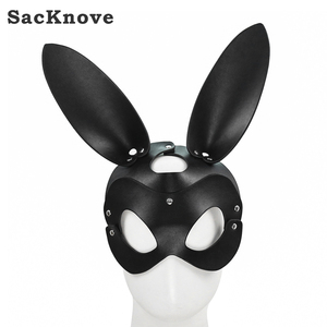 SacKnove 51039 New Sexy Bunny Cosplay Demon Blindfold Alternative Flirting Toy Rabbit Ears Leather Bondage Headgear - Product Image 1