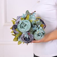 Tanaman buatan dekorasi, LEMON Peony bunga sutra Vintage tanaman buatan buket dekorasi Hotel Hari Valentine dekorasi rumah pernikahan