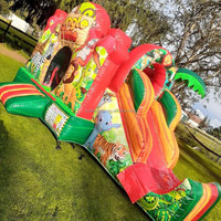 Château Gonflable Commercial Thème Animaux de la Savane avec Toboggan et Aire de Saut pour Enfants