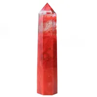 赤製メルティングクォーツクリスタルポイントヒーリングオベリスク六角形ワンドレイキギフト卸売カスタマイズ