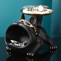 Nouveau design Cool bouledogue français majordome décor avec plateau grande bouche chien Statue boîte de rangement Animal résine sculpture Figurine maison déco