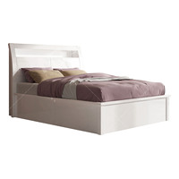 Lit de rangement king size moderne avec finition laquée blanche brillante, mécanisme de levage et panneau de tête de lit éclairé