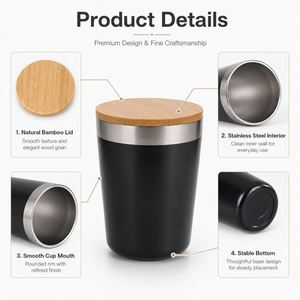 Custom Logo <b>Bamboo</b> Lid Stainless Steel Tumbler Double Wall Vacuum Insulated Powder Coating Coffee <b>Mug</b> Promotional Travel Cup - Product Image 3