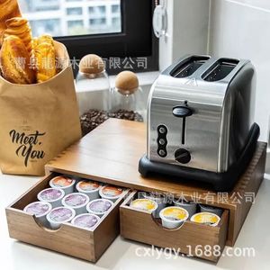 Wooden coffee capsule drawer organizer, coffee machine base, desktop stand, household <b>tea</b> <b>set</b> storage box - Product Image 2