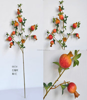 Enkelstammige 8-koppige granaatappel Guava Punica Granatum oranje rood 88cm Kunstmatige vruchten Ecologisch Hoogwaardig Thanksgiving