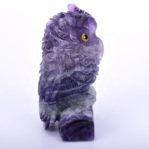 Super Kwaliteit Traditionele Stijl Kristal Fluoriet Uil Schedel Beeldje Natuurlijke Edelsteen Gegraveerd Dier Standbeeld - Product Image 4