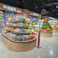 Ovale gebogen supermarkt displayrek, zwaar belastbaar, schuine lagen, ruime schappen, vers fruit- en groentetentoonstellingsrek