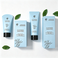 Tube souple cosmétique en plastique PE bleu mat personnalisé avec logo, 50ml, 80ml, 100ml, 120ml, avec bouchon à clapet noir, vente en gros