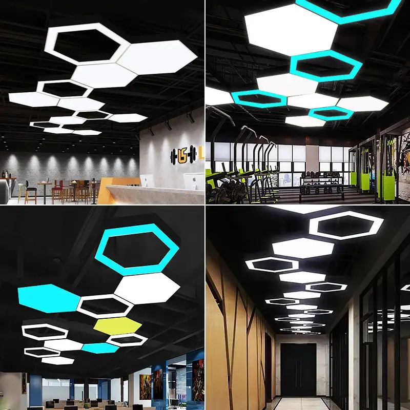 Durlitecn משרד RGB משושה אור LED תליית תקרה מוסך אור עבודה אור תליון בצורת מיוחד לחדר כושר