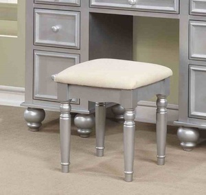 Transitional Style Solid Oak Wood 1pc Vanity W/ Stool Set Knob Handles Storage Drawers 3-Sided <b>Mirror</b> Silver Hotel Living Room - Product Image 3