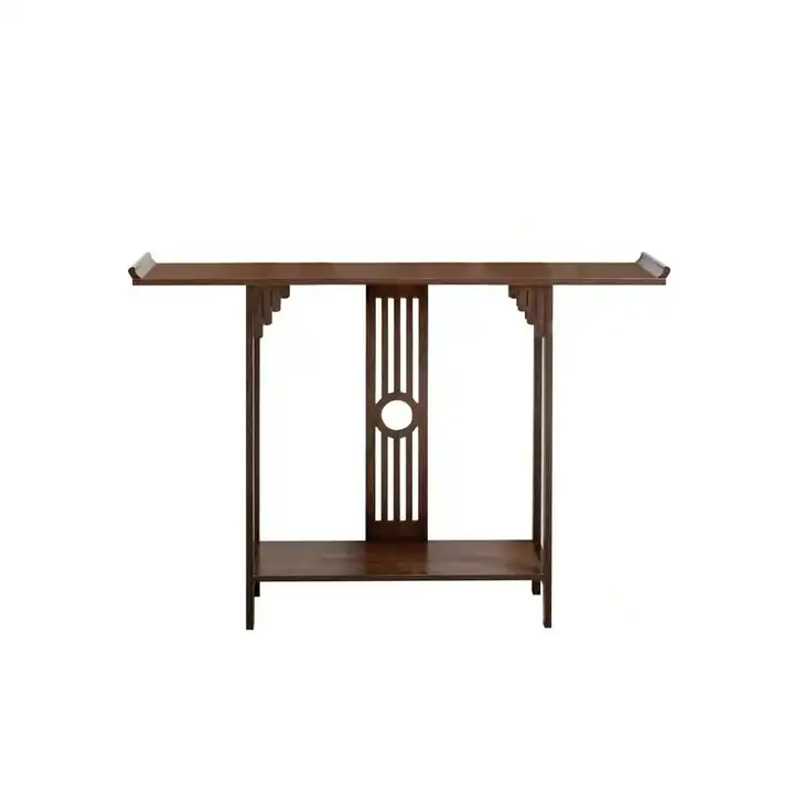 Walnut-Colored Double Layer Entrance Table 102*29*83cm Bamboo Material No Drawer