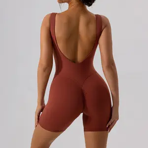 Women Nude Feeling Backless Sexy Compression Yoga Playsuits Breathable Butt Lift Scrunch Skinny Dance Bodysuit 2024