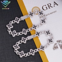 Pulsera de Trébol con Eslabones Infinitos, Joyería Hip Hop de Plata de Ley S925, Diamante Moissanita Colorido, Joyería Fina de Trébol, Cadena Cubana