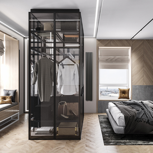 Armario de Dormitorio Americano Minimalista con 3 Puertas Correderas Automáticas de Aluminio y Cristal, Elegante Armario Vestidor/Guardarropa - Product Image 1