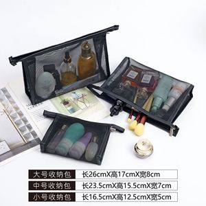 Transparent Mesh <b>Makeup</b> Bag Black Portable Travel Storage <b>Case</b> Large Capacity Cosmetic Organizer For Trip Use - Product Image 5